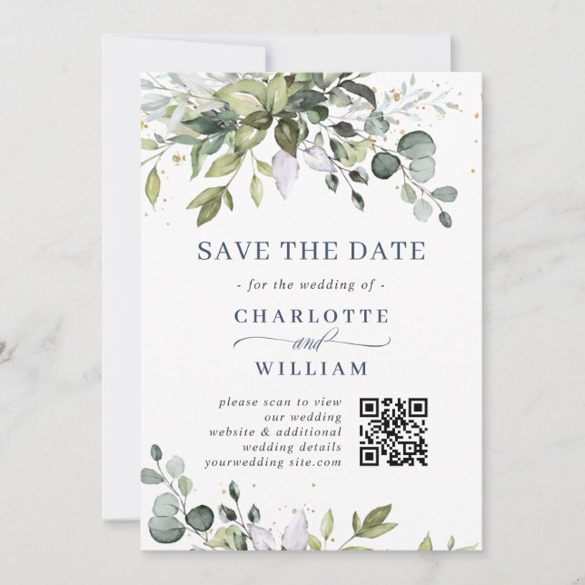 Save The Date Code QR Mariage Eucalyptus Elégant (Devant)