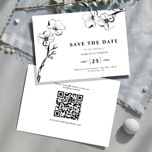 Save The Date Code QR minimaliste Mariage blanc floral tiré à la