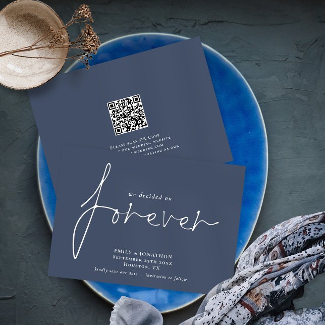Save The Date Code QR moderne Décidé sur la marine toujours pous (Créateur téléchargé)