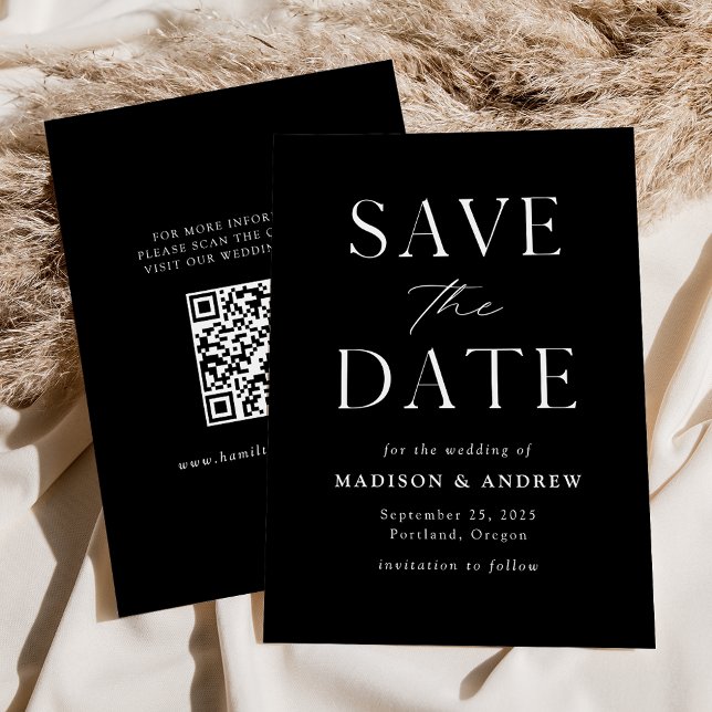 Save The Date Code QR noir et blanc élégant moderne (Créateur téléchargé)