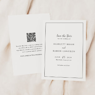 Save The Date Code QR noir et blanc intemporel Mariage élégant