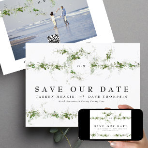 Save The Date Code QR   Photo Eucalyptus Wreath Monogram Mariage