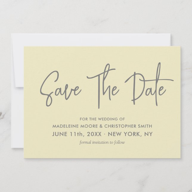 Save The Date Code QR scannable moderne de calligraphie jaune cl (Devant)