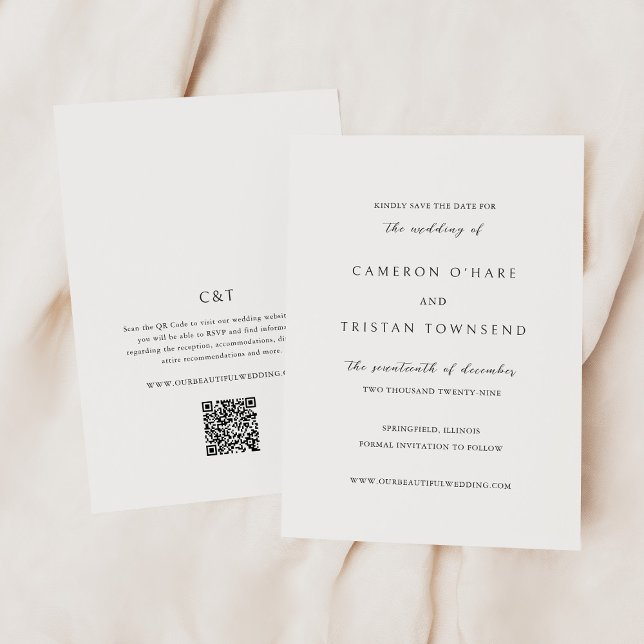 Save The Date Code QR simple noir et blanc Mariage épuré (Créateur téléchargé)