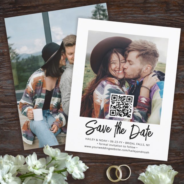 Save The Date Code QR Superposition de photo Simple Moderne Mari (Créateur téléchargé)