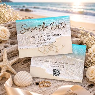 Save The Date Code QR Vagues Bleues de l'Océan Mariage Tropical