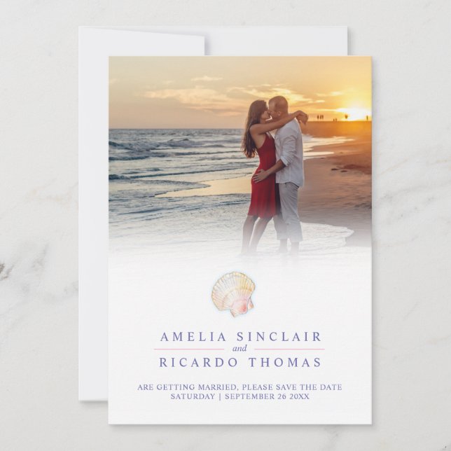 Save The Date Coeur art aquarelle plage mariage (Devant)