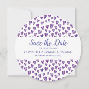 Save The Date Coeur d'aquarelle pourpre