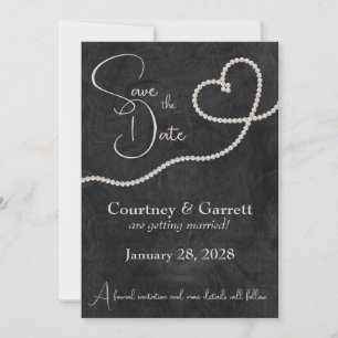 Save The Date Coeur des perles sur le Mariage noir
