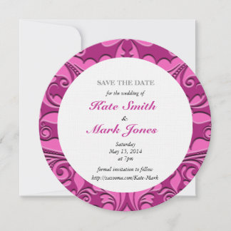 Save The Date Coeur HeartyParty rose et cerise Damas