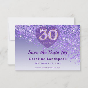 Save The Date Cœur Pailleté Violet Givré Anniversaire 30 Ans Vib