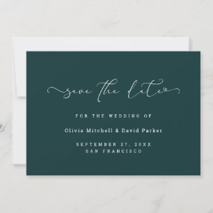 Save The Date Cœur scripté Tél bleu-vert foncé élégant et rich