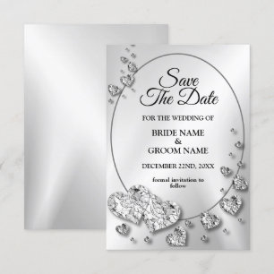 Save The Date Coeurs brillants argent mariage géométrique Élégan