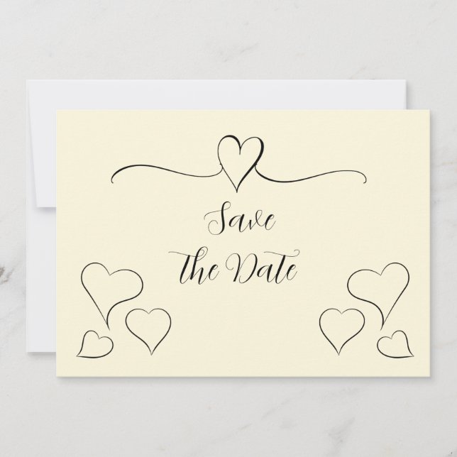 Save The Date Coeurs Calligraphie Crème Subtile Enregistrer La D (Devant)