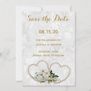 Save The Date Cœurs de perle et fleurs de dentelle Mariage Enreg