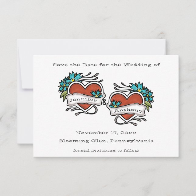 Save The Date Coeurs tatoués, Mariage graphique de tatouage (Devant)