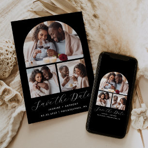 Save The Date Collage d'arc minimaliste en noir et blanc de 3 ph