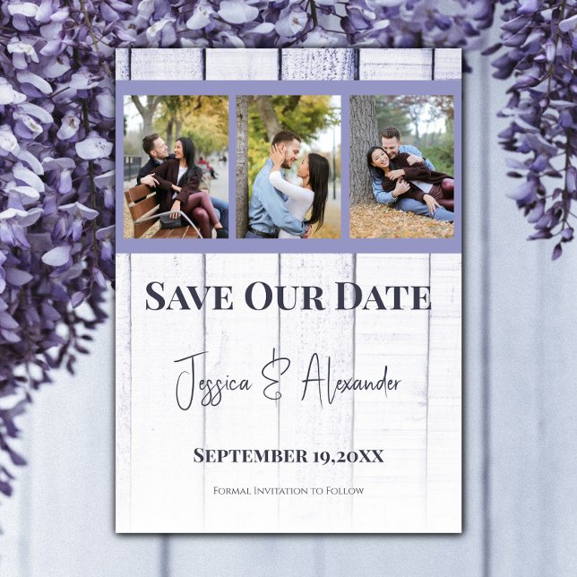 Save The Date Collage de photos en bois de lavande Enregistrer l (Lavender Wooden Photo Collage Save the Date)