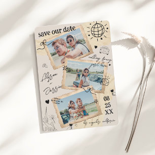 Save The Date Collage de photos rétro dessinées à la main mariag