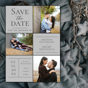 Save The Date Collage de trois photos moderne Gris Enregistrer