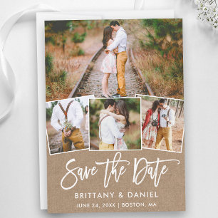 Save The Date Collage Kraft 4 photos écriture moderne pinceau