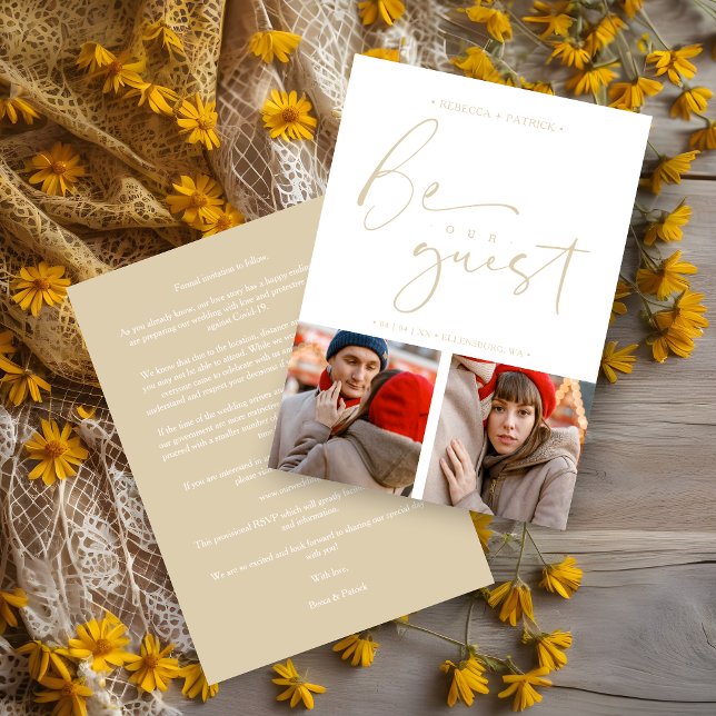 Save The Date Collage mariage 2 Photos Soyez notre invité Romant (Collage 2 Photos Be Our Guest Romantic Wedding Save the Date Card with Envelope. )