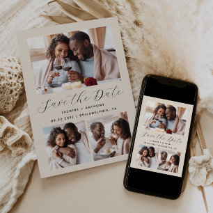 Save The Date Collage minimaliste 3 photos en beige