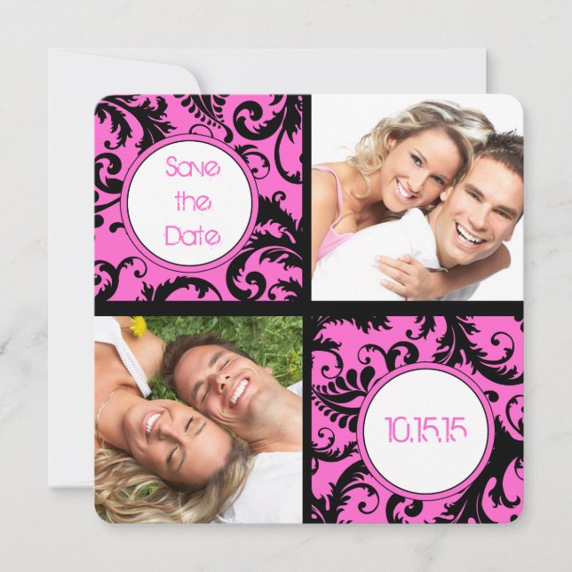 Save The Date Collage photo de votre Damas rose Enregistrer la d (Devant)