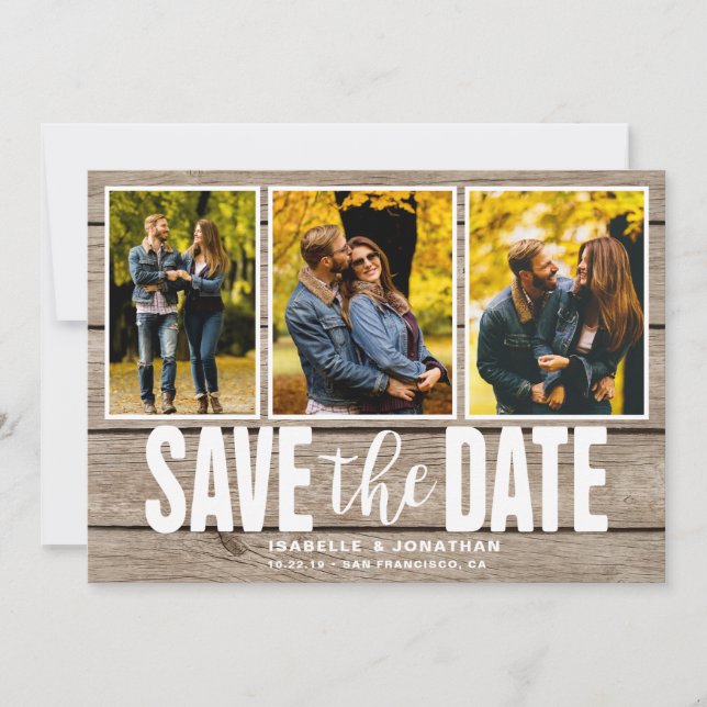 Save The Date Collage photo en bois clair rustique (Devant)