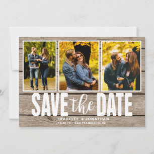 Save The Date Collage photo en bois clair rustique