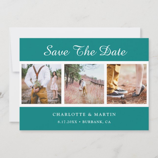 Save The Date Collage Photo Mariage turquoise Enregistrer Les Ca (Devant)