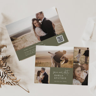 Save The Date Collage photo moderne chic Olive Green