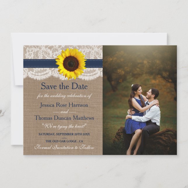 Save The Date Collection de Mariages de tournesol rustique - Mar (Devant)