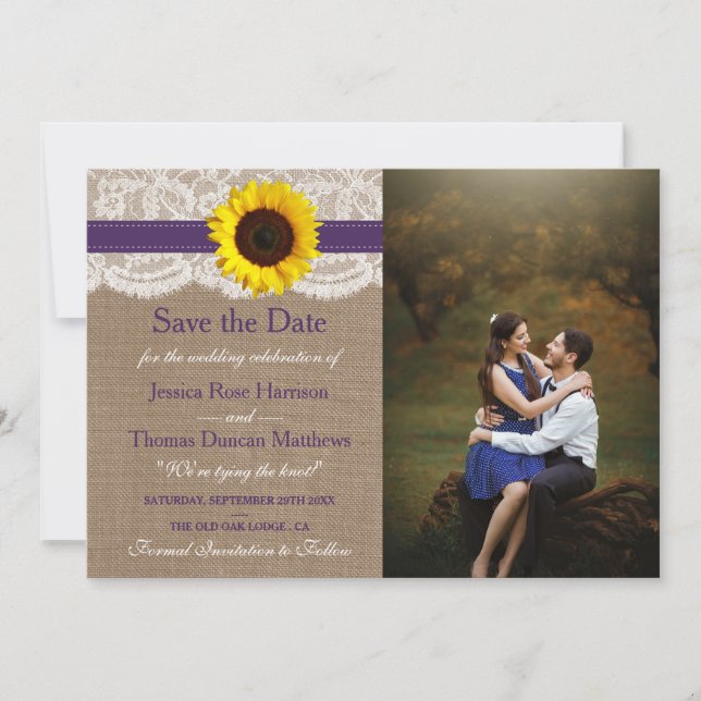Save The Date Collection de Mariages de tournesol rustique - vio (Devant)