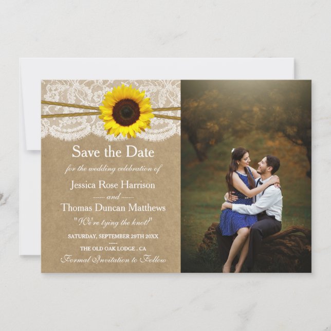 Save The Date Collection de Mariages Kraft, dentelle et tourneso (Devant)