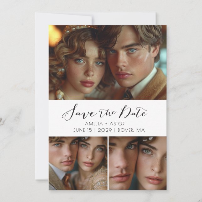 Save The Date Collection photo de script moderne noir blanc (Devant)