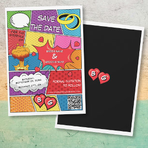 Save The Date Coloré Comic Book Pop Art Mariage QR Code