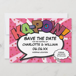 Save The Date Comique moderne amusant livre KAPOW Pink Love Hear