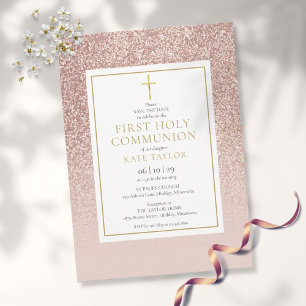 Save The Date Communion solennelle paillettes or rose