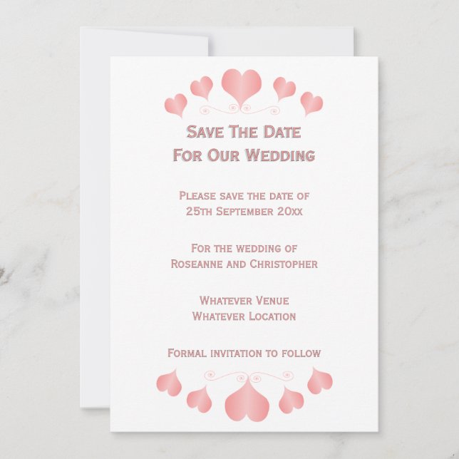 Save The Date Conception de cœurs roses pour mariage (Devant)
