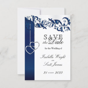 Save The Date Conception Florale Bleue Marine - Enregistrer La D