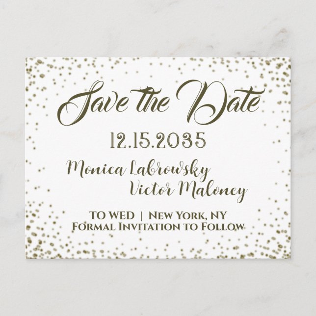 Save The Date | Confetti Ankündigungspostkarte (Vorderseite)