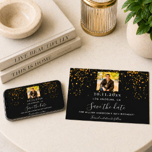 Save The Date Confetti doré photo anniversaire noir