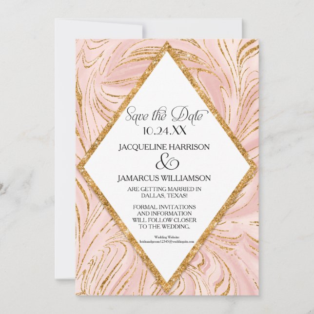 Save The Date Conservez la date Rose Gold Faux Paillettes Marbre (Devant)
