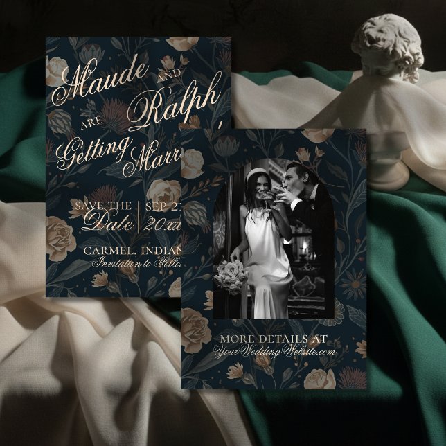 Save The Date Contemporary Modern Photo Black Floral Wedding (Announce your celebration with timeless elegance using this Contemporary Black Floral Save the Date!)