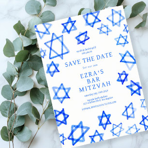 Save The Date Cool aquarelle Blue Star de David Bar Bat mitzvah