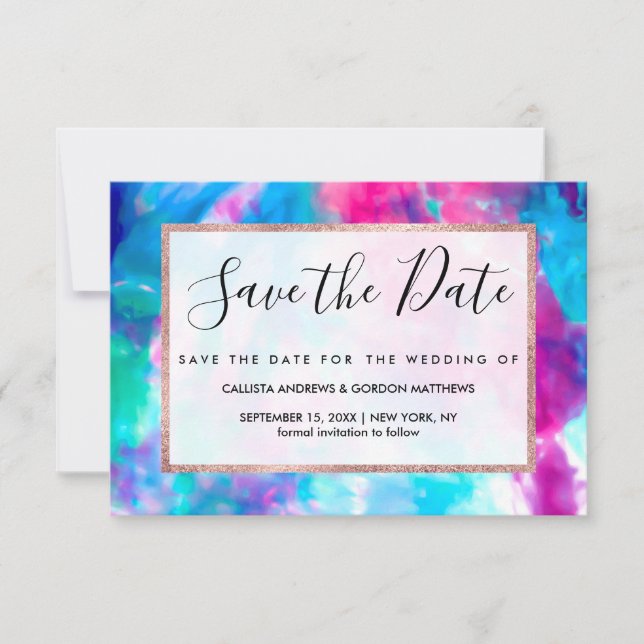 Save The Date Cool Artsy Girly Purple Rose Blue Tie Dye Motif (Devant)