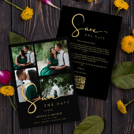 Save The Date Cool Black Trend 4 Multi Photos Collage QR Wedding