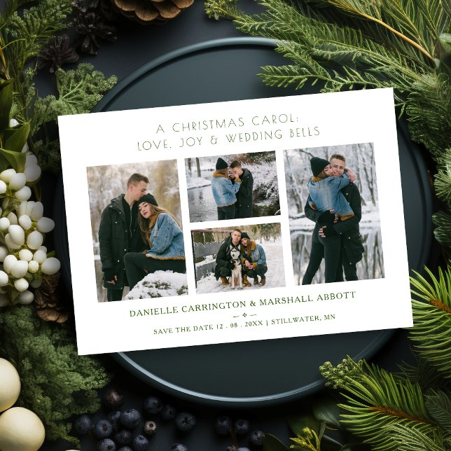 Save The Date Cool Extra Minimalist Christmas Wedding 4 Photos  (Cool Extra Minimalist Christmas Wedding 4 Photos Collage Holiday Card as a Wedding Save the Date.)
