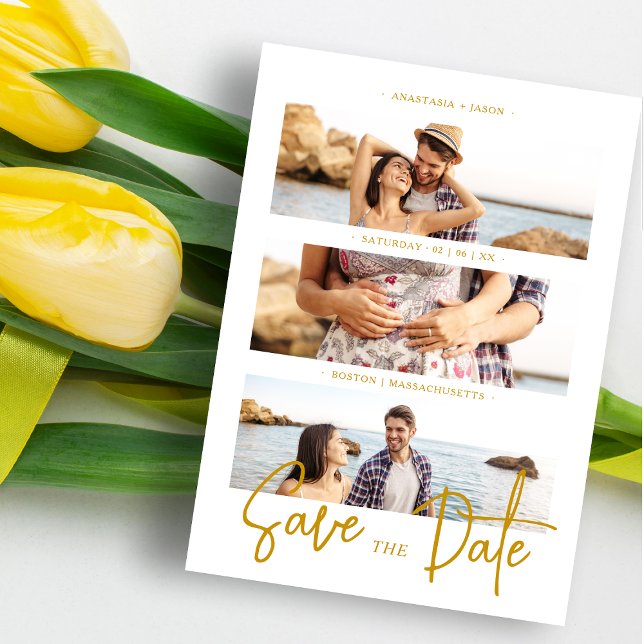 Save The Date Cool Fake Golden Romantic Mariage 3 Multi Photos (Créateur téléchargé)